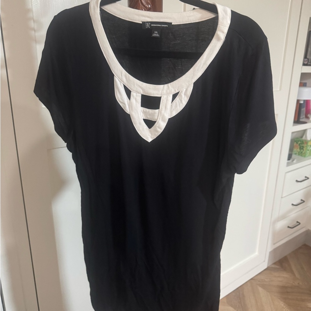 INC International Concepts Black and White Cut Out Blouse